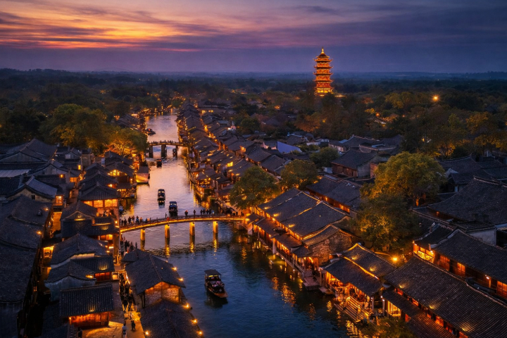 상하이 근교 우전 수향마을 야경 당일투어 [왕복 전용차량, 한국어 가이드, 동책 서책 입장권, 유람선 포함]